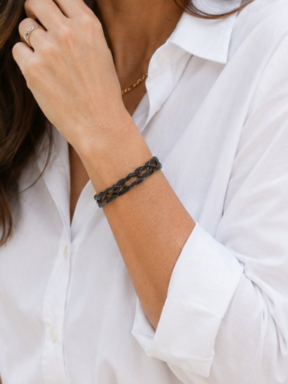 Gunmetal Braided Cuff Bracelet Boho Minimalist Open Adjustable Bangle